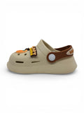 Cartoon & Typography Applique Anti Slip Perforated Sling back Clogs - Cream