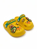 Cartoon & Typography Applique Anti Slip Perforated Sling back Clogs - Yellow