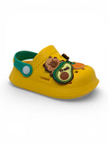 Cartoon & Typography Applique Anti Slip Perforated Sling back Clogs - Yellow