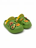 Cartoon & Typography Applique Anti Slip Perforated Sling back Clogs - Green