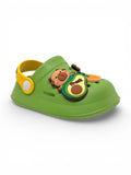 Cartoon & Typography Applique Anti Slip Perforated Sling back Clogs - Green