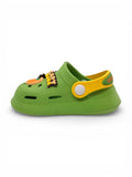 Cartoon & Typography Applique Anti Slip Perforated Sling back Clogs - Green