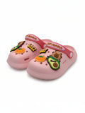 Cartoon & Typography Applique Anti Slip Perforated Sling back Clogs - Pink