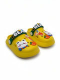 Cartoon & Typography Applique Anti Slip Perforated Sling back Clogs - Yellow