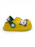 Cartoon & Typography Applique Anti Slip Perforated Sling back Clogs - Yellow