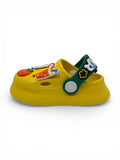 Cartoon & Typography Applique Anti Slip Perforated Sling back Clogs - Yellow