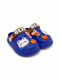 Cartoon & Typography Applique Anti Slip Perforated Sling back Clogs - Navy Blue