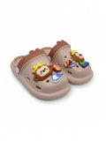 Bear Applique Anti Slip Perforated Sling back Clogs - Brown