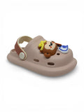 Bear Applique Anti Slip Perforated Sling back Clogs - Brown