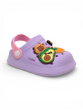 Cartoon & Typography Applique Anti Slip Perforated Sling back Clogs - Mauve