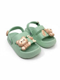 Bear Applique Detailed Slingback Sandals - Green