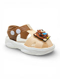 Bear Applique Detailed Slingback Sandals - Cream