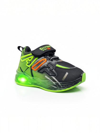 Air Print Detailed Velcro Closure LED Shoes - Green