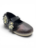 Bow Applique Detailed Velcro Closure Ballerinas - Black