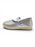 Bow Applique Detailed Velcro Closure Ballerinas - Silver