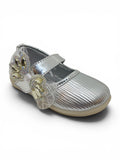 Bow Applique Detailed Velcro Closure Ballerinas - Silver