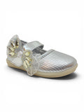 Bow Applique Detailed Velcro Closure Ballerinas - Silver