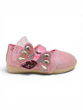 Bow Applique Detailed Velcro Closure Ballerinas - Pink