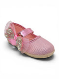 Bow Applique Detailed Velcro Closure Ballerinas - Pink