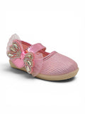 Bow Applique Detailed Velcro Closure Ballerinas - Pink