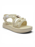 Flower Applique Detailed Button Closure Sandals - Cream