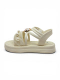 Flower Applique Detailed Button Closure Sandals - Cream