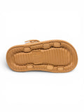 Flower Applique Detailed Button Closure Sandals - Brown