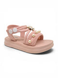 Flower Applique Detailed Button Closure Sandals - Pink