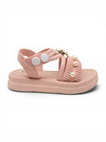 Flower Applique Detailed Button Closure Sandals - Pink