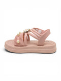Flower Applique Detailed Button Closure Sandals - Pink