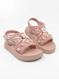 Flower Applique Detailed Button Closure Sandals - Pink