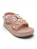 Flower Applique Detailed Button Closure Sandals - Pink