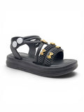 Bow Applique Detailed Button Closure Sandals - Black