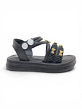 Bow Applique Detailed Button Closure Sandals - Black