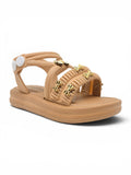 Bow Applique Detailed Button Closure Sandals - Brown