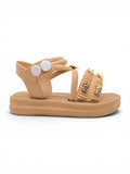 Bow Applique Detailed Button Closure Sandals - Brown