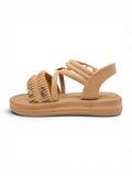 Bow Applique Detailed Button Closure Sandals - Brown