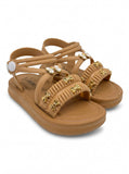 Bow Applique Detailed Button Closure Sandals - Brown