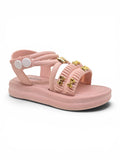 Bow Applique Detailed Button Closure Sandals - Pink