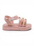 Bow Applique Detailed Button Closure Sandals - Pink