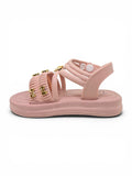Bow Applique Detailed Button Closure Sandals - Pink