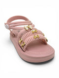 Bow Applique Detailed Button Closure Sandals - Pink