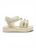 Bow Applique Detailed Button Closure Sandals - Cream