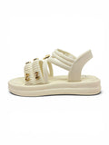 Bow Applique Detailed Button Closure Sandals - Cream