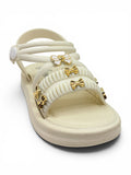 Bow Applique Detailed Button Closure Sandals - Cream