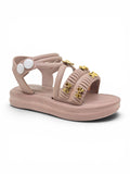 Bow Applique Detailed Button Closure Sandals - Mauve