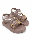 Bow Applique Detailed Button Closure Sandals - Mauve