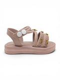 Bow Applique Detailed Button Closure Sandals - Mauve