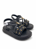 Bunny Applique Detailed Button Closure Sandals - Black