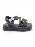 Bunny Applique Detailed Button Closure Sandals - Black